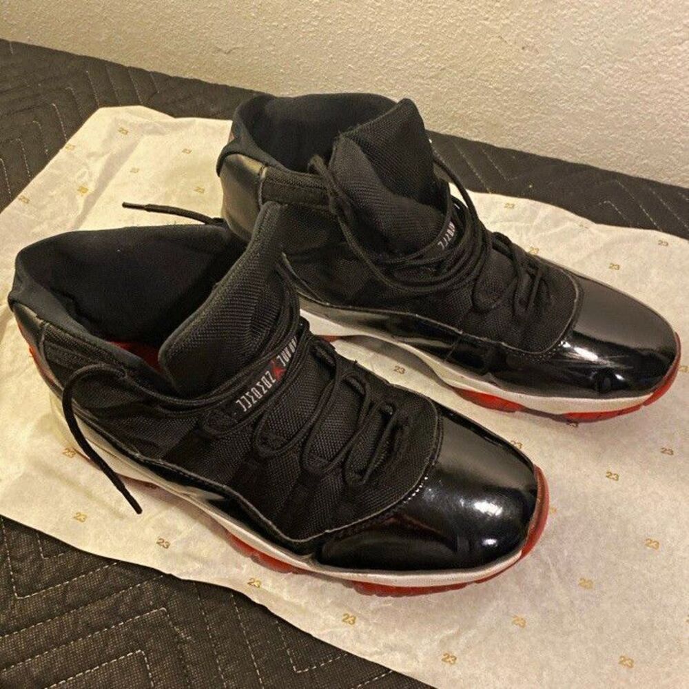 Jordan Air Jordan 11 Bred Black/Red/White Mid Top Patent Leather Sneakers